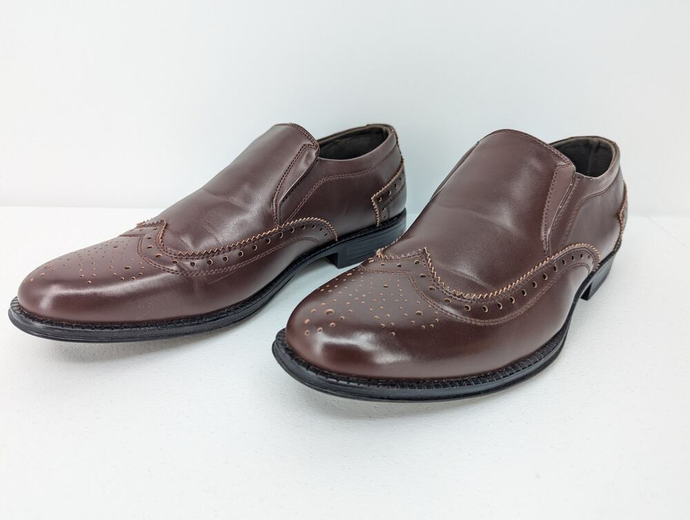 Alpine Swiss Basel Mens Wing Tip Brogue Medallion Loafers Size 9, Oxblood Brown